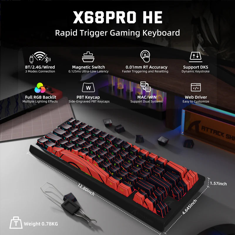 Attack Shark X68 PRO HE Wireless Magnetic Keyboard