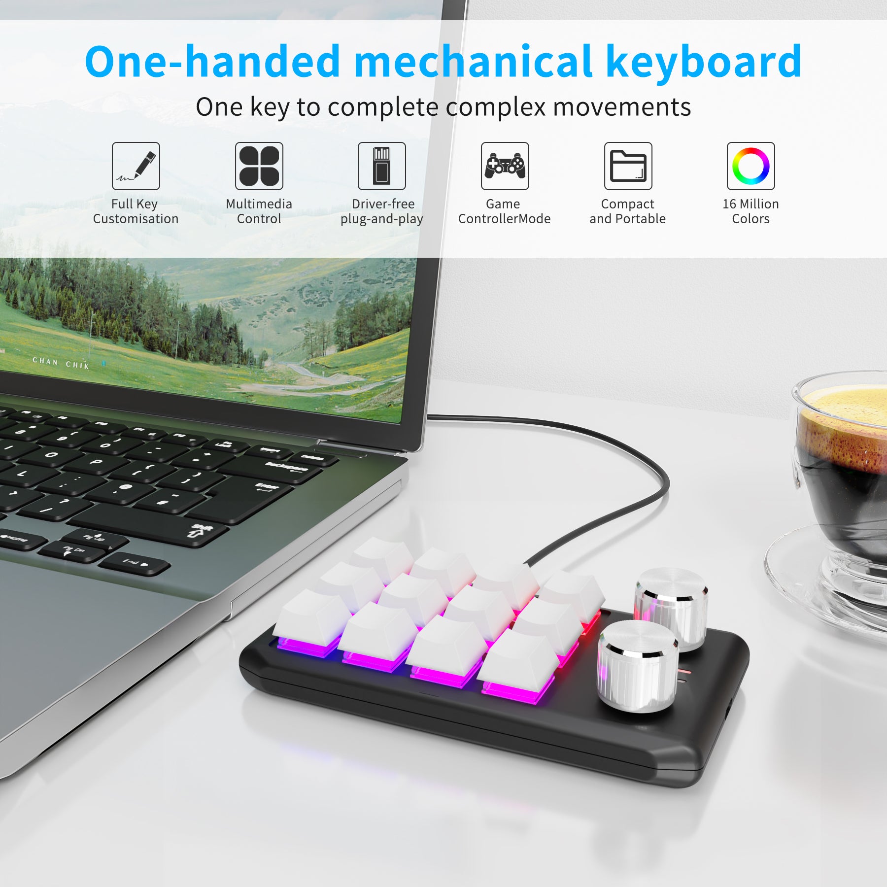 12 keys / 2 knobs Wireless Mechanical Macro Keypad