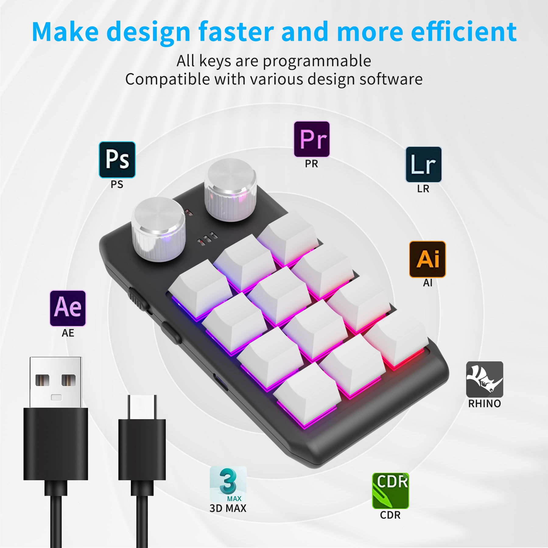 12 keys / 2 knobs Wireless Mechanical Macro Keypad