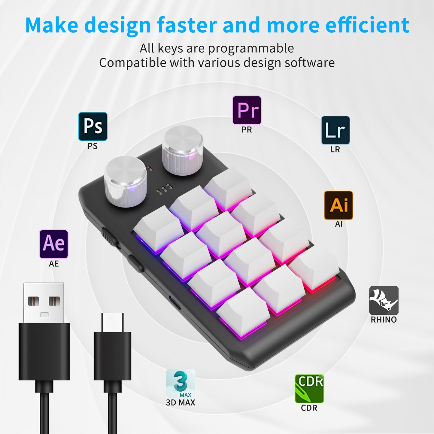 12 keys / 2 knobs Wireless Mechanical Macro Keypad