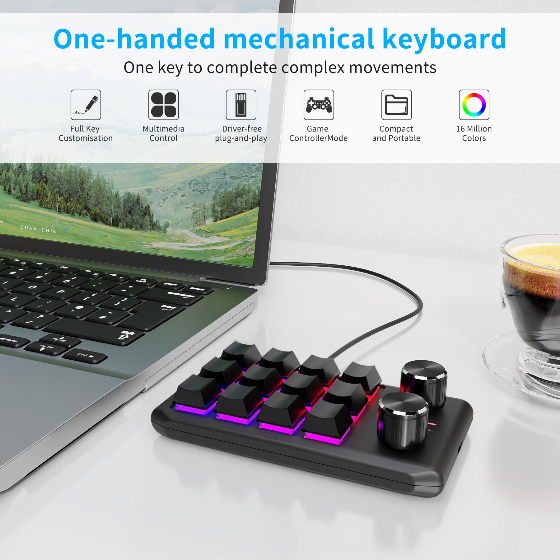 12 keys / 2 knobs Wireless Mechanical Macro Keypad