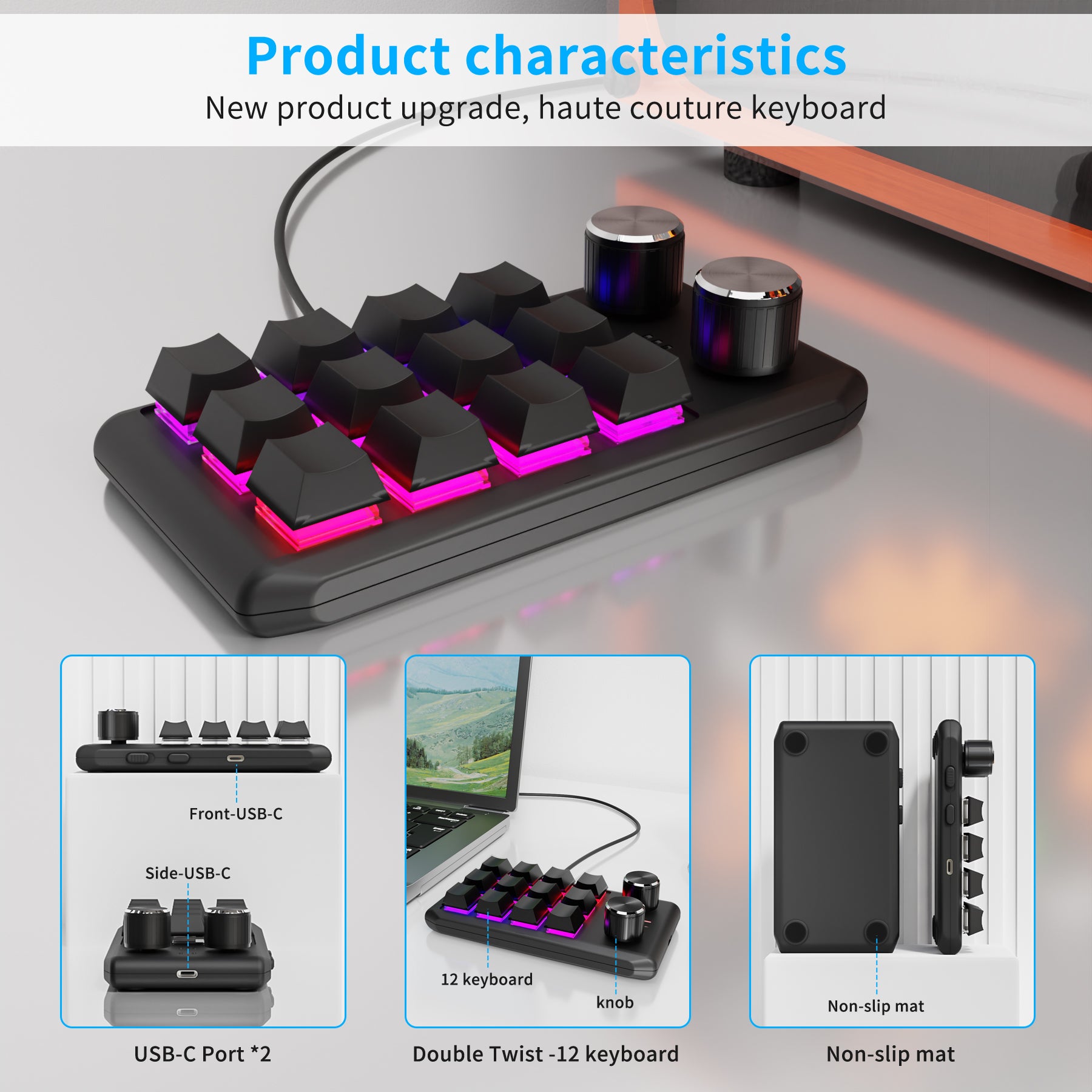 12 keys / 2 knobs Wireless Mechanical Macro Keypad