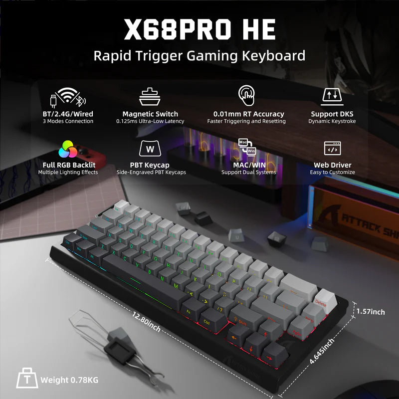 Attack Shark X68 PRO HE Wireless Magnetic Keyboard
