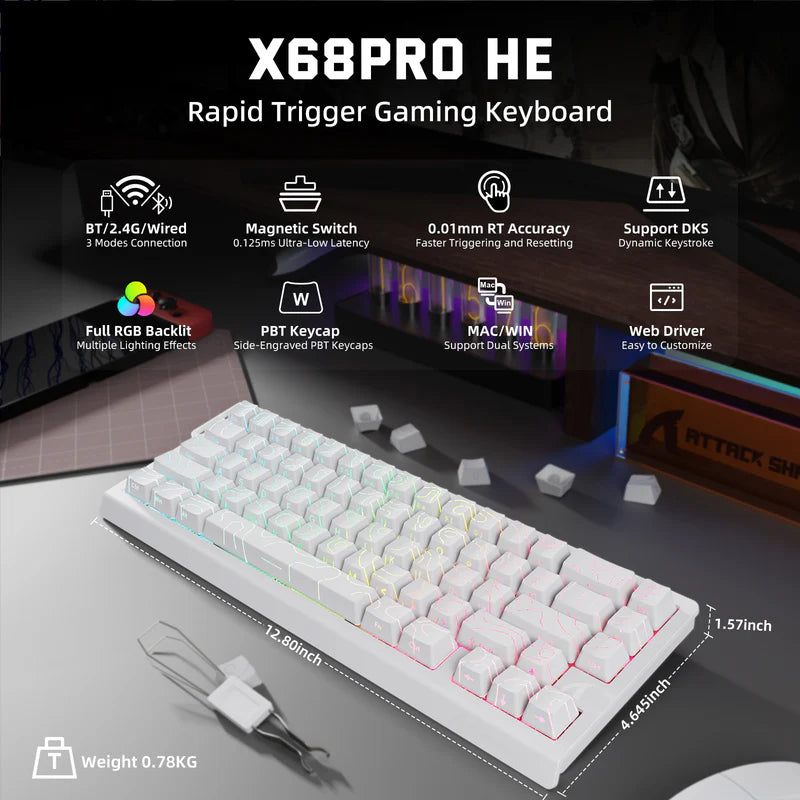 Attack Shark X68 PRO HE Wireless Magnetic Keyboard